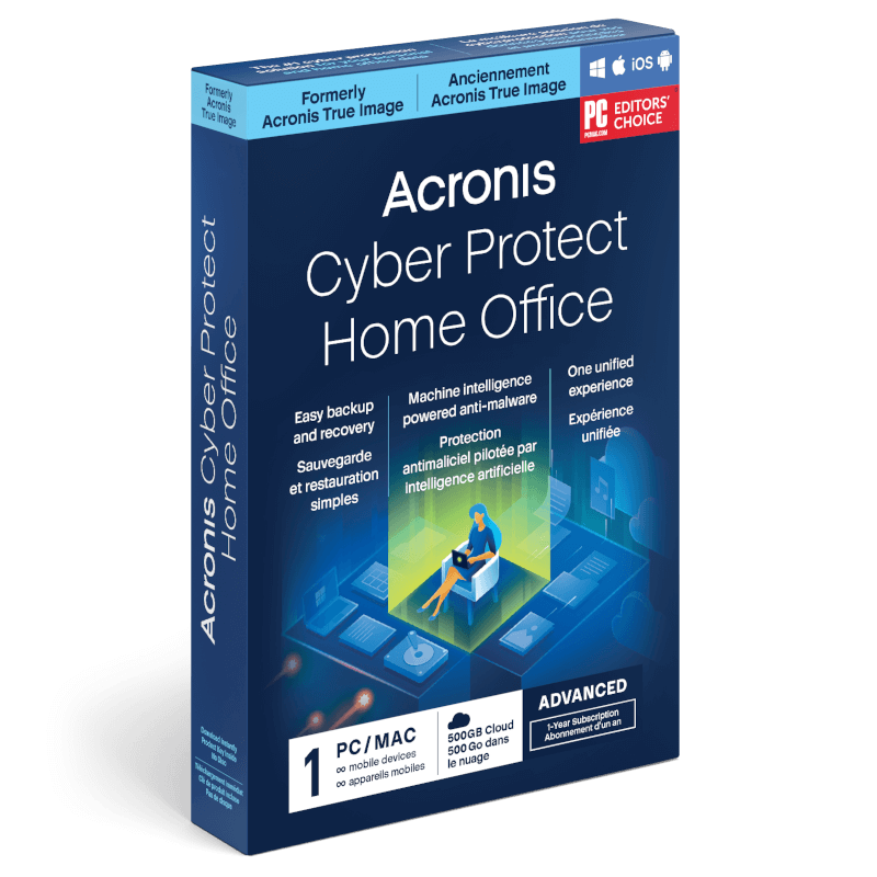 Acronis Cyber Protect Home Office Advanced 2026 | 1 Appareil | 1 An | 500 Go de stockage dans le cloud | Téléchargement